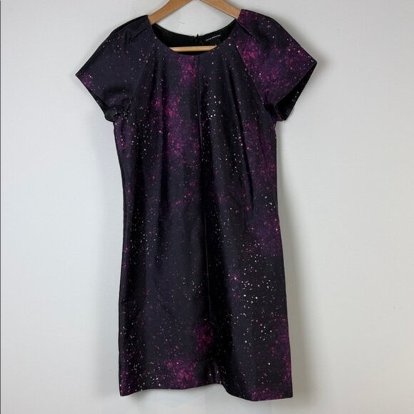 Club Monaco Black Ophelia Galaxy Print Silk shift Dress Size 2 - Picture 2 of 8